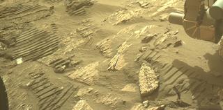 View image taken on Mars, Mars Perseverance Sol 1215: Front Left Hazard Avoidance Camera (Hazcam)