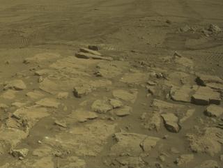 View image taken on Mars, Mars Perseverance Sol 1421: Front Left Hazard Avoidance Camera (Hazcam)