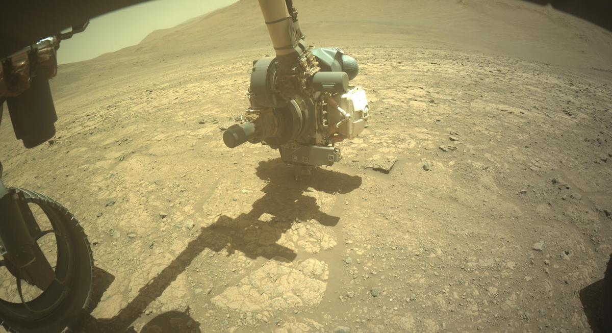 This image was taken by FRONT_HAZCAM_LEFT_A onboard NASA's Mars rover Perseverance on Sol 1447