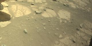 View image taken on Mars, Mars Perseverance Sol 1504: Front Left Hazard Avoidance Camera (Hazcam)