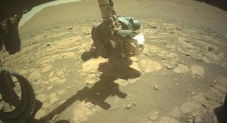 View image taken on Mars, Mars Perseverance Sol 1504: Front Left Hazard Avoidance Camera (Hazcam)