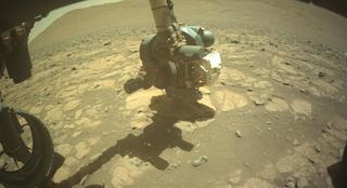 View image taken on Mars, Mars Perseverance Sol 1504: Front Left Hazard Avoidance Camera (Hazcam)