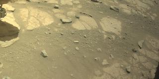 View image taken on Mars, Mars Perseverance Sol 1504: Front Left Hazard Avoidance Camera (Hazcam)