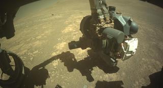 View image taken on Mars, Mars Perseverance Sol 1610: Front Left Hazard Avoidance Camera (Hazcam)