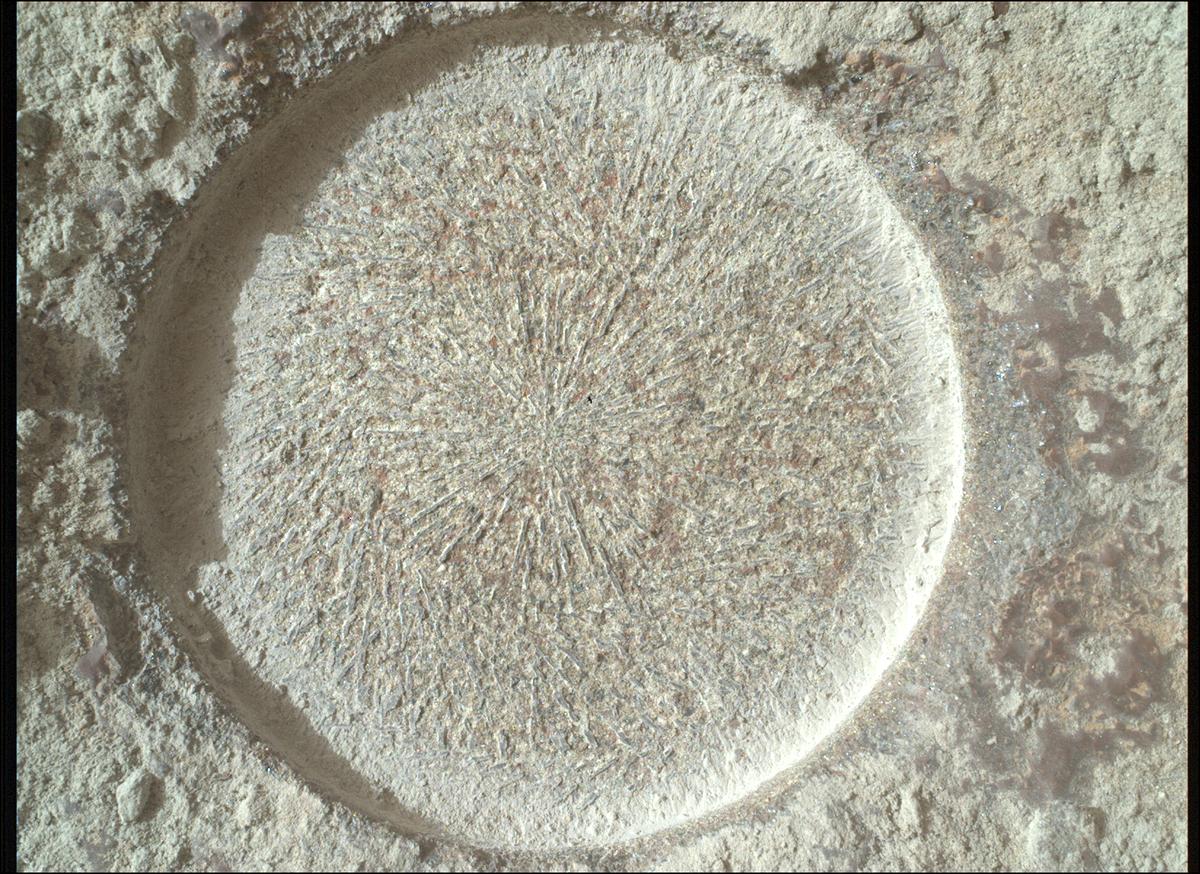 This image was taken by SHERLOC_WATSON onboard NASA's Mars rover Perseverance on Sol 1821