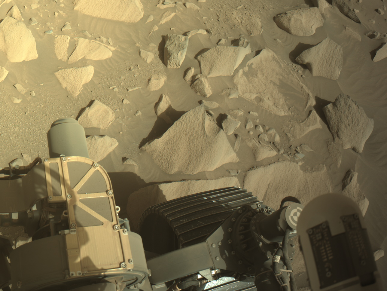 NASA's Mars Perseverance rover acquired this image using its onboard Left Navigation Camera (Navcam). The camera is located high on the rover's mast and aids in driving. 

This image was acquired on June 17, 2026 (Sol 1893) at the local mean solar time of 14:31:43.