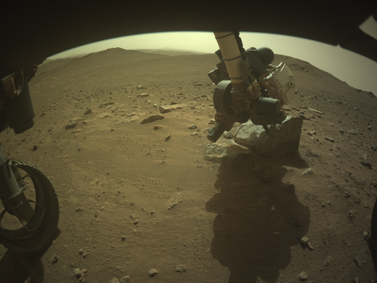 NASA's Mars Perseverance rover acquired this image of the area in front of it using its onboard Front Left Hazard Avoidance Camera A. 

This image was acquired on Sept. 10, 2026 (Sol 1975) at the local mean solar time of 15:34:09.