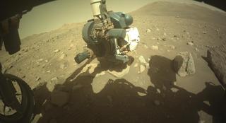 View image taken on Mars, Mars Perseverance Sol 2011: Front Left Hazard Avoidance Camera (Hazcam)