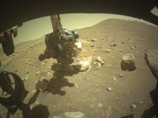 View image taken on Mars, Mars Perseverance Sol 2018: Front Left Hazard Avoidance Camera (Hazcam)