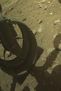 View image taken on Mars, Mars Perseverance Sol 2018: Front Left Hazard Avoidance Camera (Hazcam)