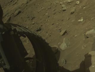 View image taken on Mars, Mars Perseverance Sol 2018: Front Left Hazard Avoidance Camera (Hazcam)