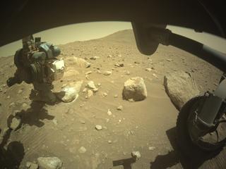 View image taken on Mars, Mars Perseverance Sol 2018: Front Right Hazard Avoidance Camera (Hazcam)