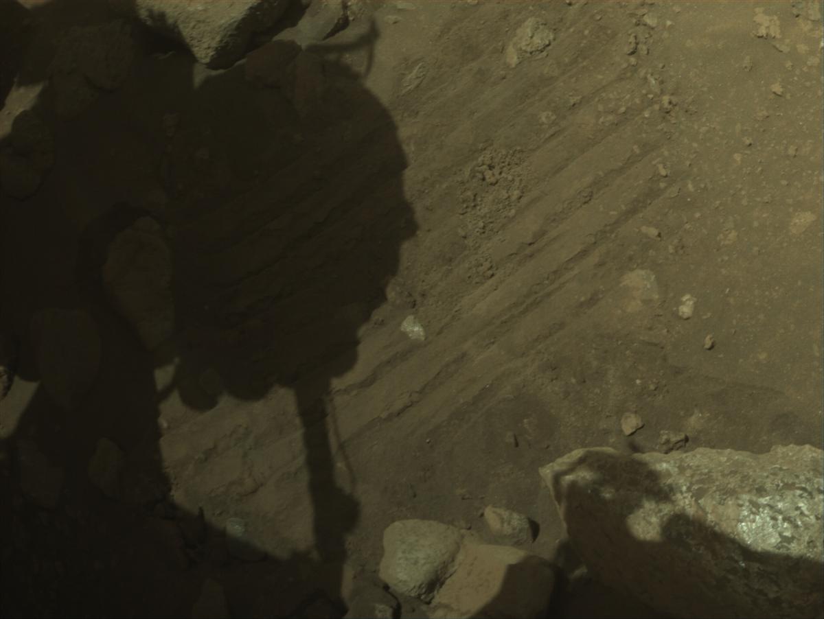 This image was taken by FRONT_HAZCAM_RIGHT_A onboard NASA's Mars rover Perseverance on Sol 2018