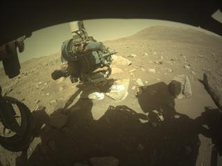 View image taken on Mars, Mars Perseverance Sol 2019: Front Left Hazard Avoidance Camera (Hazcam)