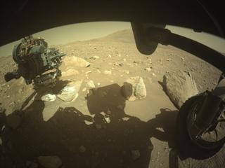 View image taken on Mars, Mars Perseverance Sol 2019: Front Right Hazard Avoidance Camera (Hazcam)