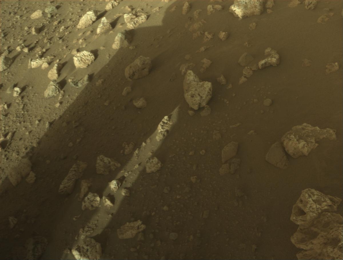 This image was taken by FRONT_HAZCAM_RIGHT_A onboard NASA's Mars rover Perseverance on Sol 2023