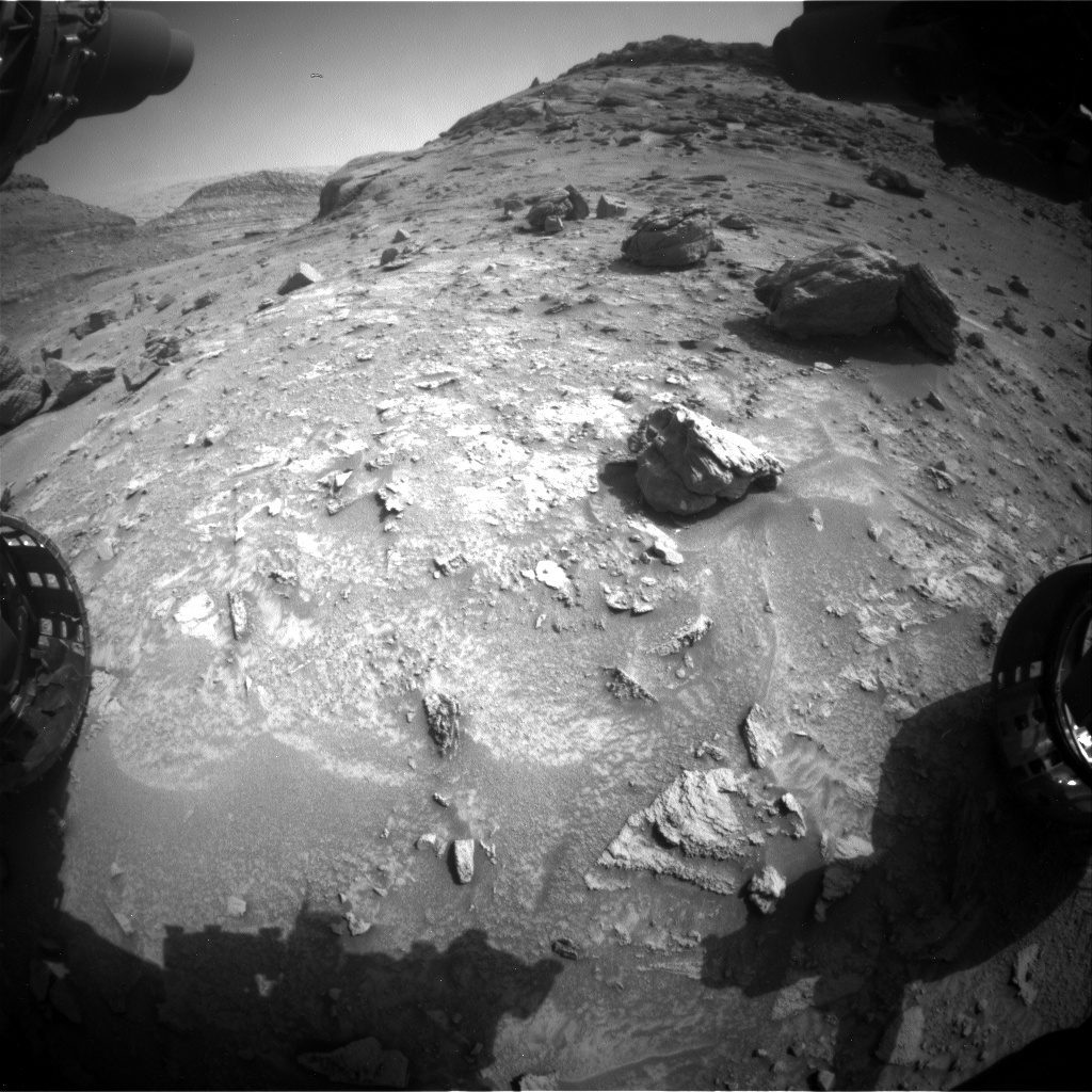 Nasa's Mars rover Curiosity acquired this image using its Front Hazard Avoidance Camera (Front Hazcam) on Sol 3543, at drive 1038, site number 96