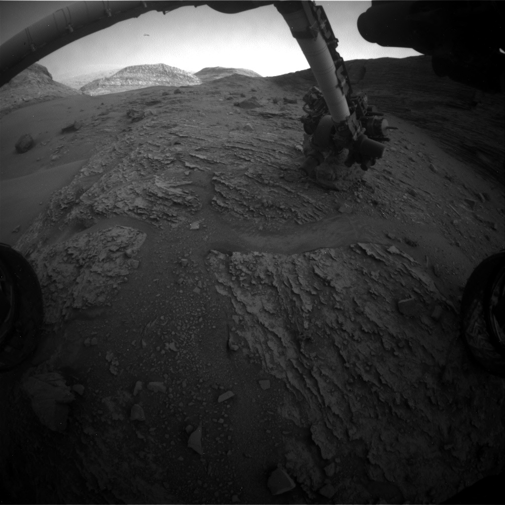 Nasa's Mars rover Curiosity acquired this image using its Front Hazard Avoidance Camera (Front Hazcam) on Sol 3555, at drive 2376, site number 96