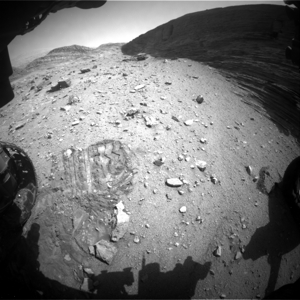 Nasa's Mars rover Curiosity acquired this image using its Front Hazard Avoidance Camera (Front Hazcam) on Sol 3556, at drive 2470, site number 96