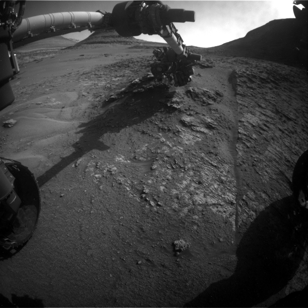 Nasa's Mars rover Curiosity acquired this image using its Front Hazard Avoidance Camera (Front Hazcam) on Sol 3568, at drive 0, site number 97