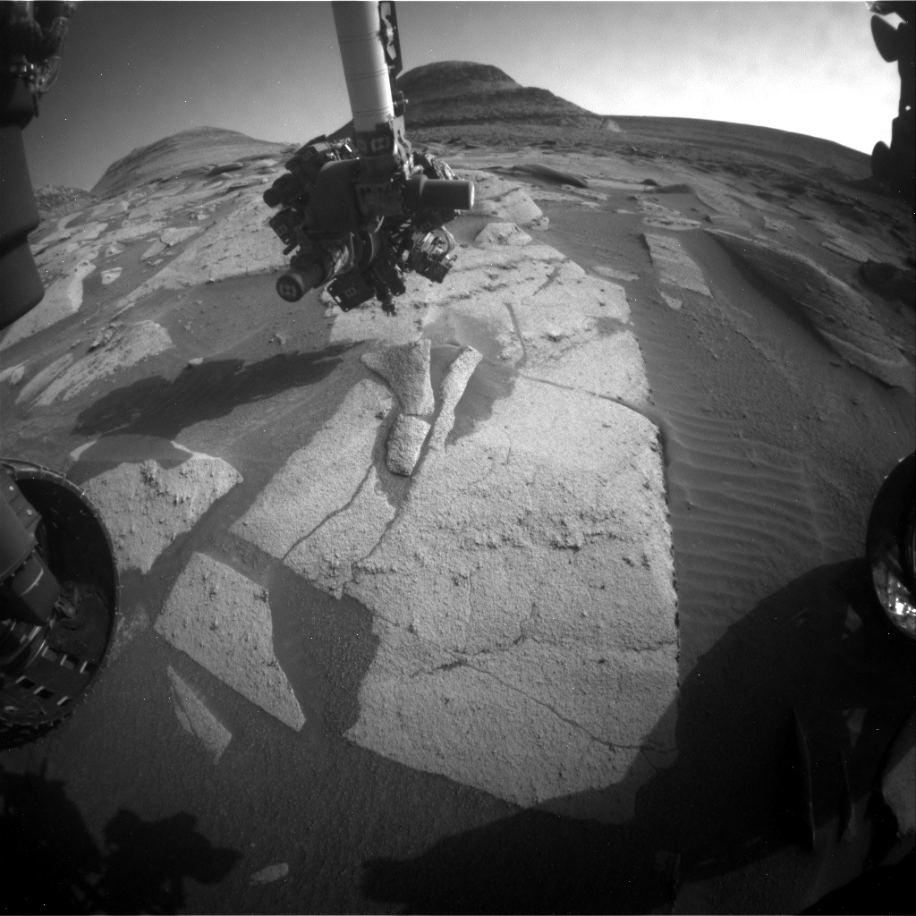 Nasa's Mars rover Curiosity acquired this image using its Front Hazard Avoidance Camera (Front Hazcam) on Sol 3578, at drive 966, site number 97