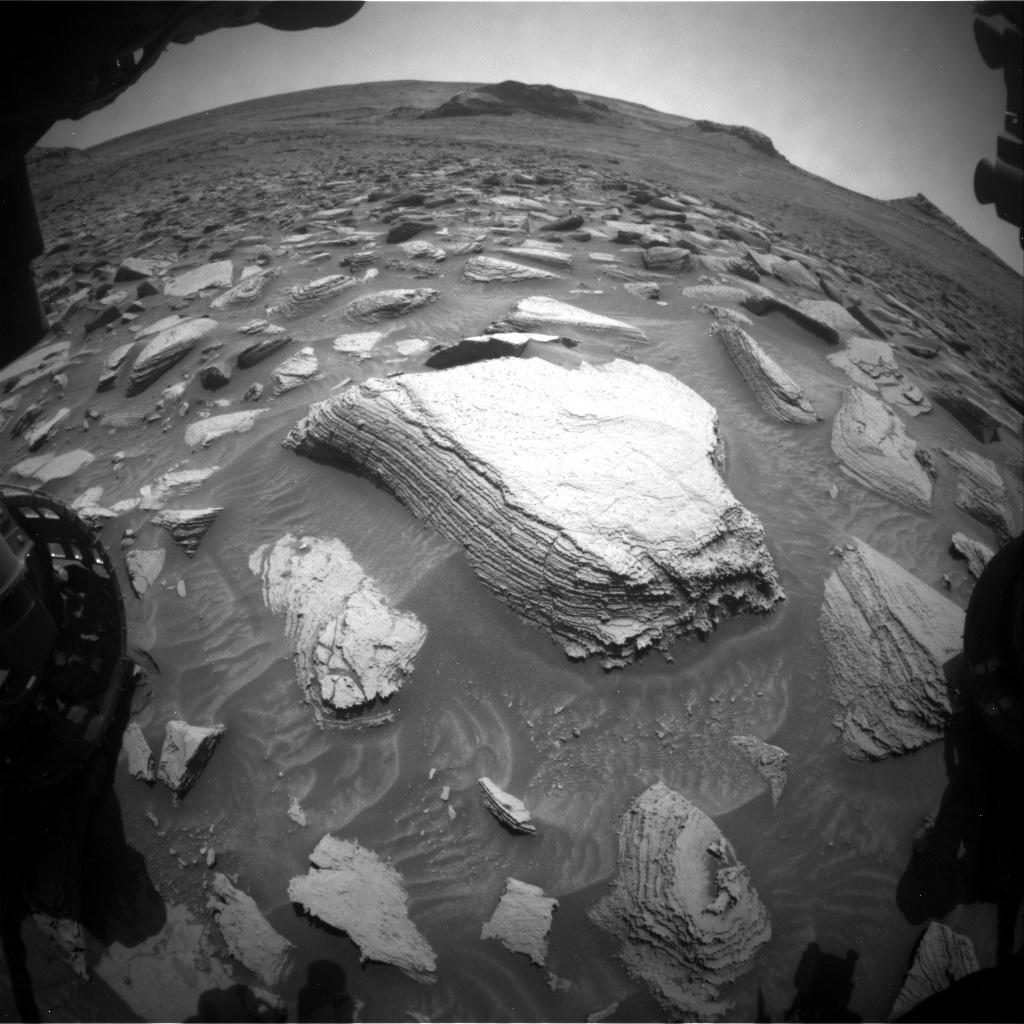 Nasa's Mars rover Curiosity acquired this image using its Front Hazard Avoidance Camera (Front Hazcam) on Sol 3601, at drive 1626, site number 97