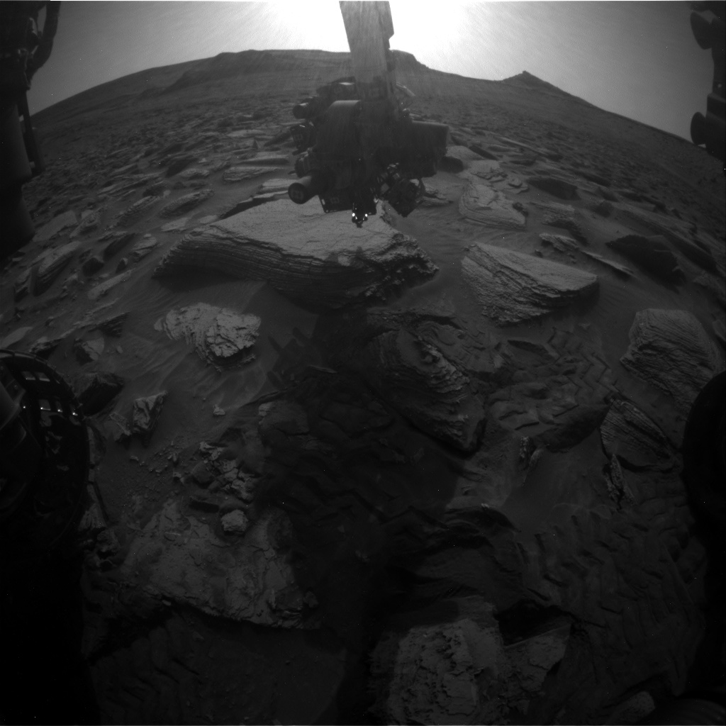 Nasa's Mars rover Curiosity acquired this image using its Front Hazard Avoidance Camera (Front Hazcam) on Sol 3609, at drive 1734, site number 97