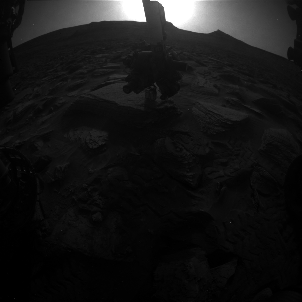 Nasa's Mars rover Curiosity acquired this image using its Front Hazard Avoidance Camera (Front Hazcam) on Sol 3609, at drive 1734, site number 97