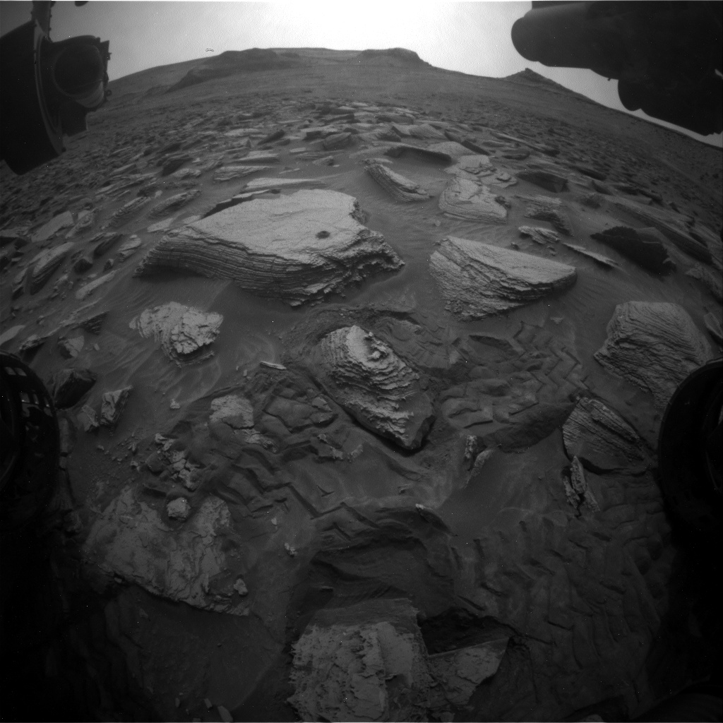 Nasa's Mars rover Curiosity acquired this image using its Front Hazard Avoidance Camera (Front Hazcam) on Sol 3614, at drive 1734, site number 97