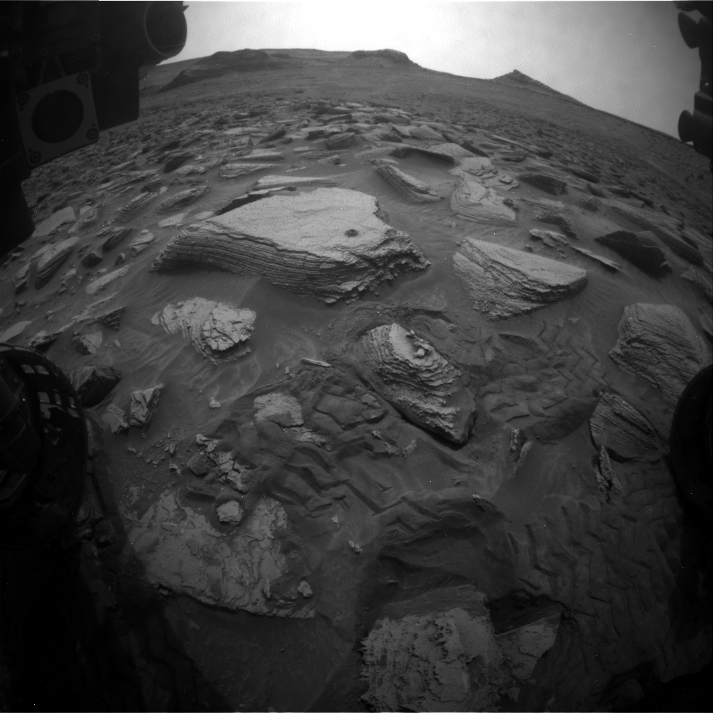 Nasa's Mars rover Curiosity acquired this image using its Front Hazard Avoidance Camera (Front Hazcam) on Sol 3622, at drive 1734, site number 97