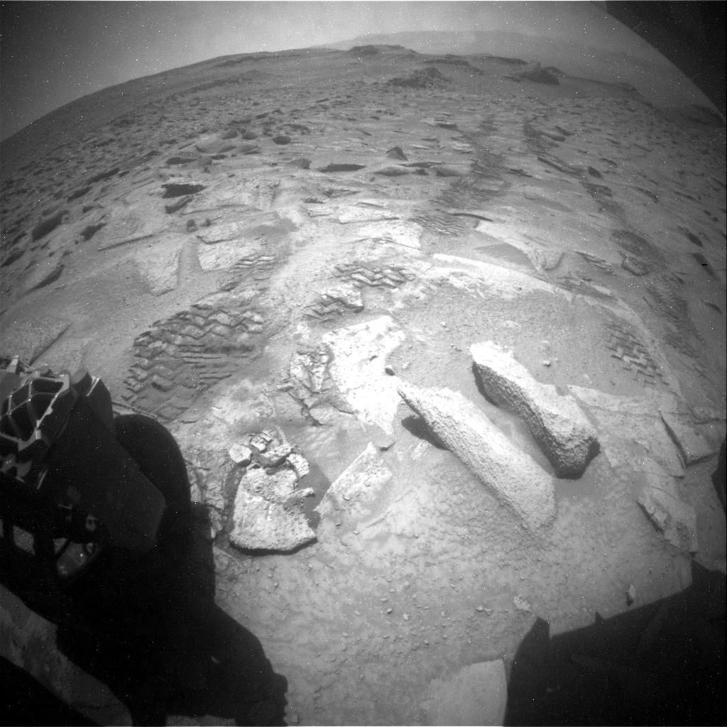 Nasa's Mars rover Curiosity acquired this image using its Rear Hazard Avoidance Camera (Rear Hazcam) on Sol 3817, at drive 774, site number 101