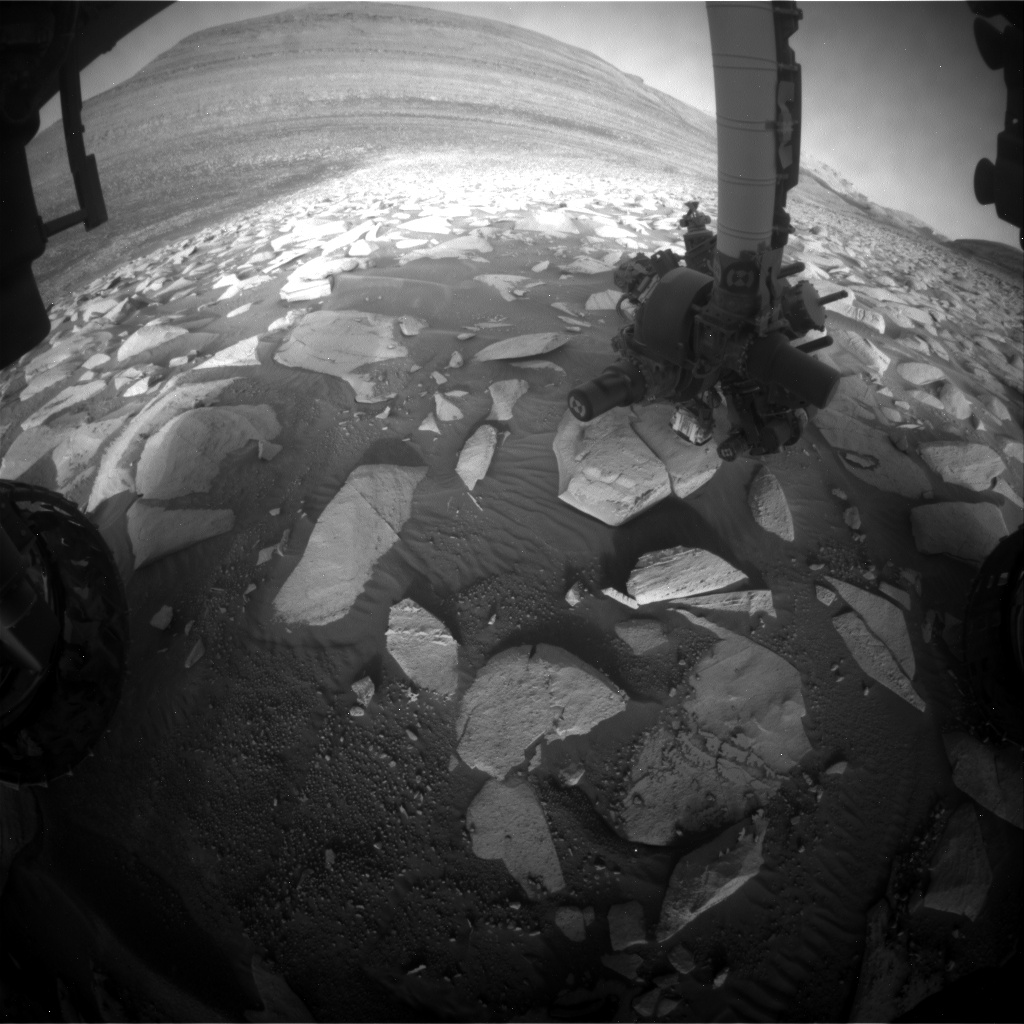 Nasa's Mars rover Curiosity acquired this image using its Front Hazard Avoidance Camera (Front Hazcam) on Sol 3943, at drive 0, site number 104