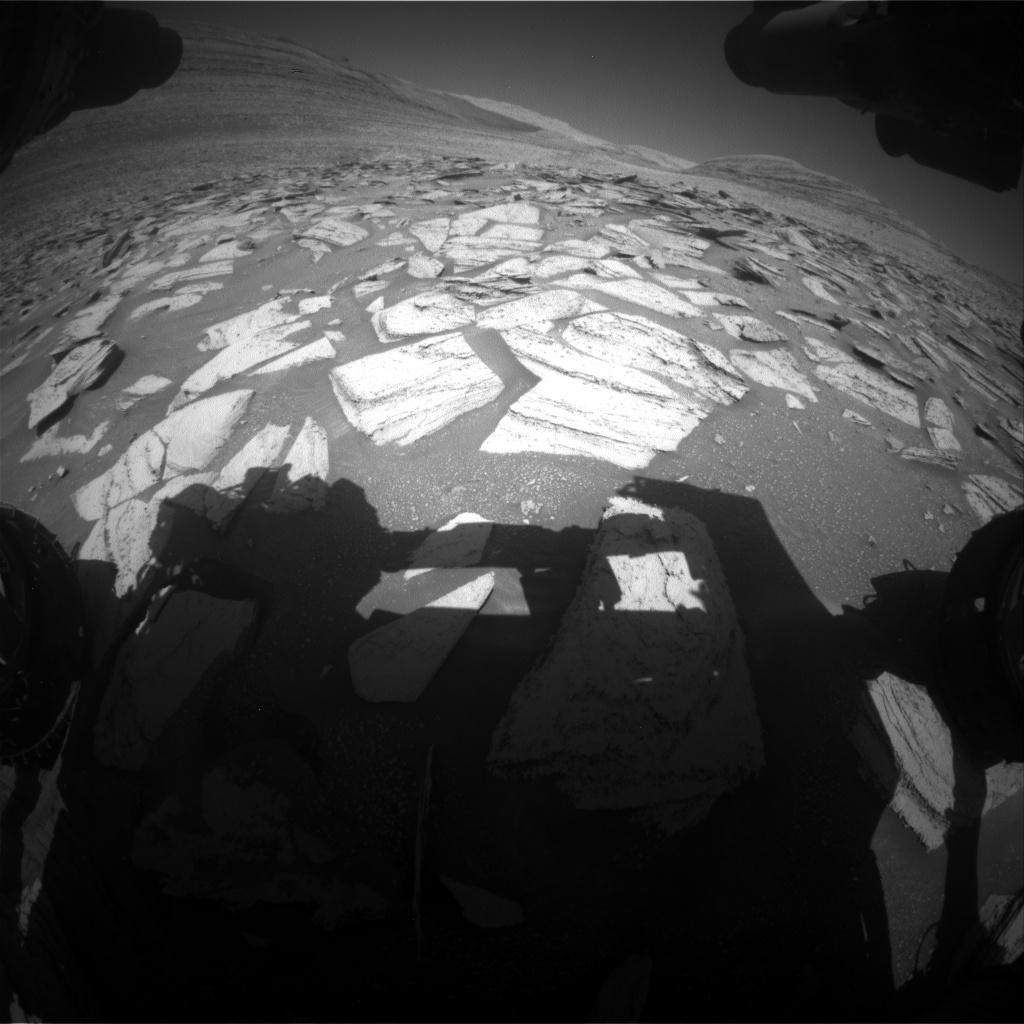 Nasa's Mars rover Curiosity acquired this image using its Front Hazard Avoidance Camera (Front Hazcam) on Sol 3974, at drive 418, site number 105