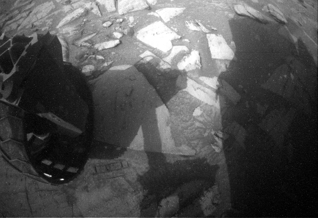 Nasa's Mars rover Curiosity acquired this image using its Rear Hazard Avoidance Camera (Rear Hazcam) on Sol 4178, at drive 648, site number 107