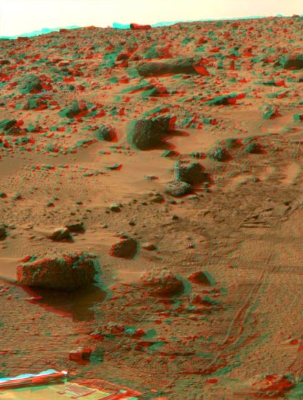 This image shows the area directly in front of the rover egress ramp and around Yogi.