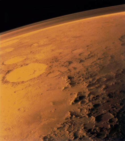 This Viking 1 orbiter image shows the thin atmosphere of Mars