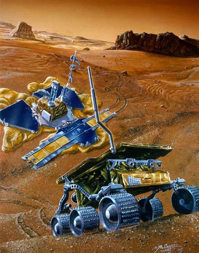 Artist concept of the Mars Pathfinder mission.