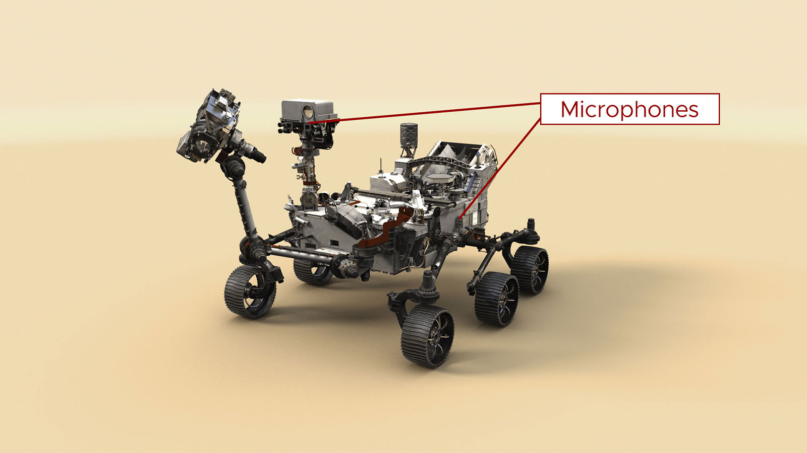 slide 4 - This illustration of NASA’s Perseverance Mars rover indicates the location of its two microphones.