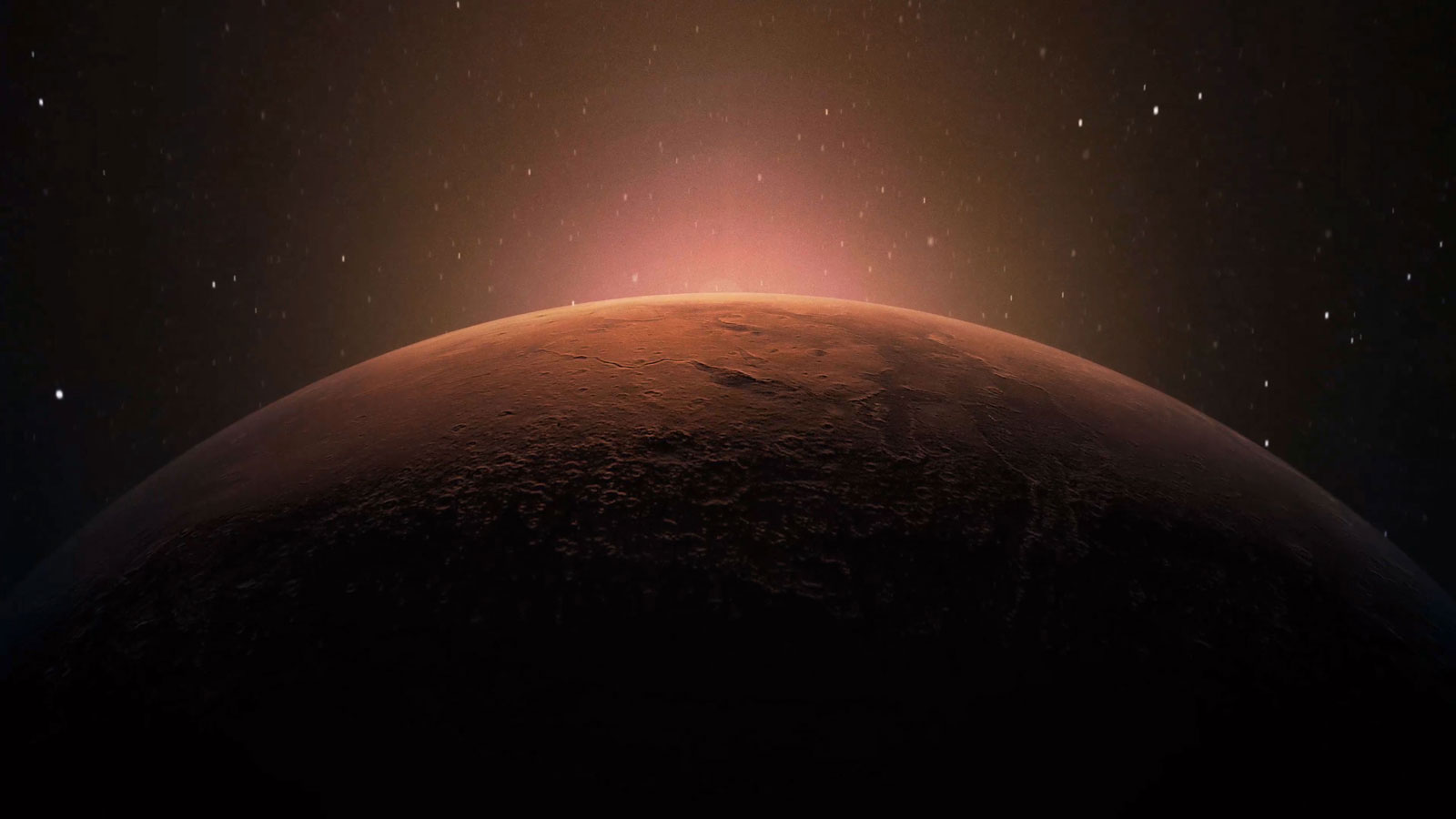 slide 2 - Illustration of Mars' atmosphere with a glow behind it