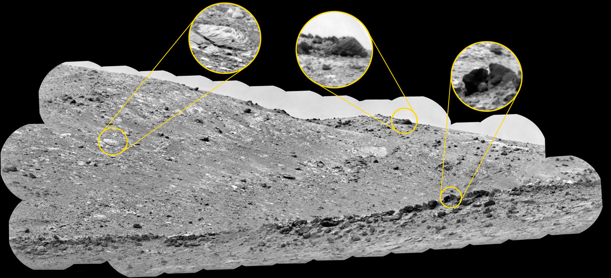 NASA’s Curiosity Mars rover used its ChemCam instrument to view boulders on Gediz Vallis Ridge Nov. 15 to 17, 2022, the 3,653rd to 3,655th Martian days, or sols, of the mission.