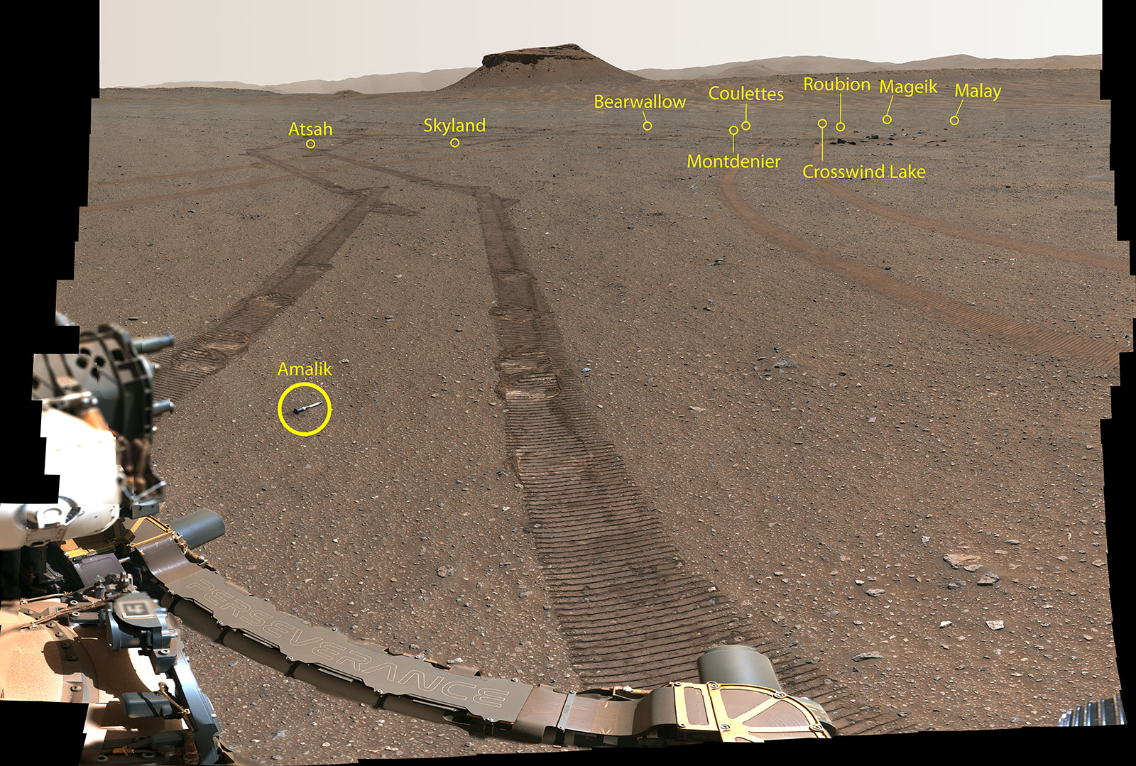 NASA’s Perseverance Mars rover captured this portrait of its recently completed sample depot using its Mastcam-Z camera on Jan. 31, 2023, the 693rd Martian day, or sol, of the mission. This panorama is made up of 368 individual images that were stitched together after being sent back to Earth.
