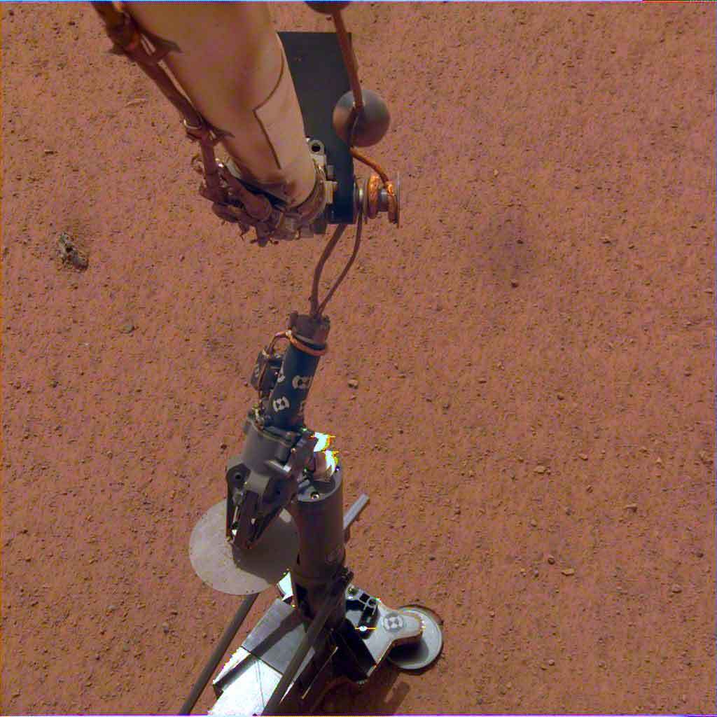 NASA's InSight lander set its heat probe, called the Heat and Physical Properties Package (HP3), on the Martian surface on Feb. 12, 2019.