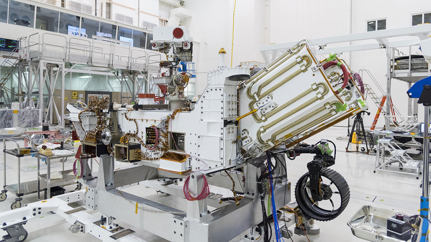The electricity needed to operate NASA's Mars 2020 rover (pictured here) is provided by a power system called a Multi-Mission Radioisotope Thermoelectric Generator, or MMRTG.