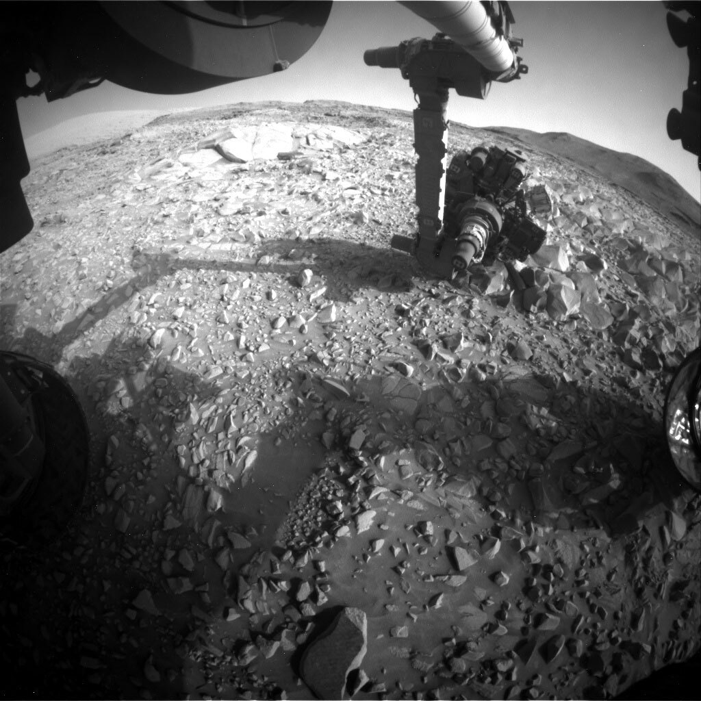 This image was taken by Front Hazard Avoidance Camera (Front Hazcam) onboard NASA's Mars rover Curiosity on Sol 3421.