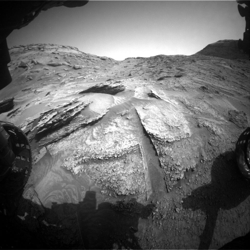 This image was taken by Front Hazard Avoidance Camera (Front Hazcam) onboard NASA's Mars rover Curiosity on Sol 3463. 