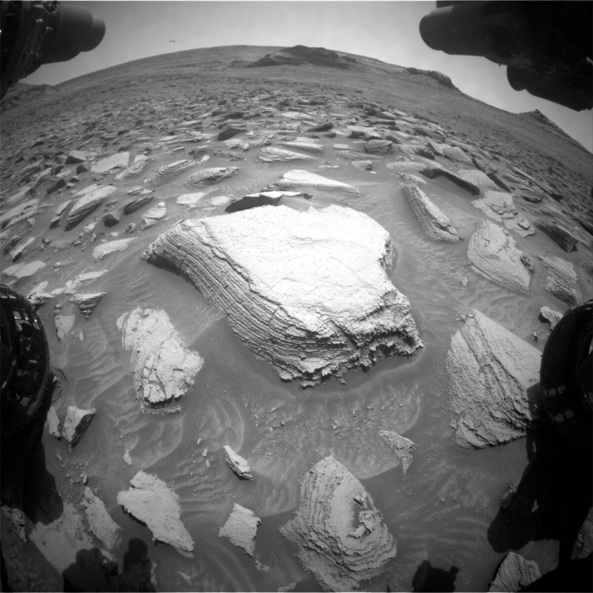 This image was taken by Front Hazard Avoidance Camera (Front Hazcam) onboard NASA's Mars rover Curiosity on Sol 3601. 