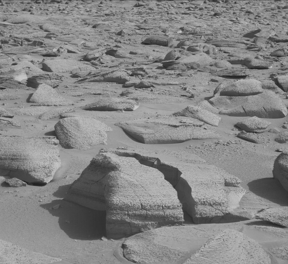 This image showing lumpy rock formations on the Mars surface was taken by Mast Camera (Mastcam) onboard NASA's Mars rover Curiosity on Sol 3846. 