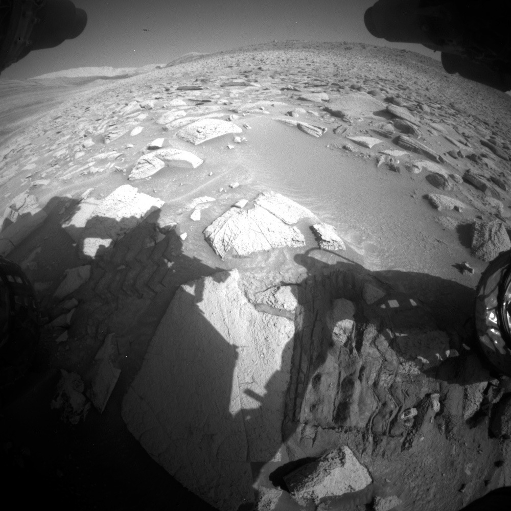 This image was taken by Front Hazard Avoidance Camera (Front Hazcam) onboard NASA's Mars rover Curiosity on Sol 3906.
