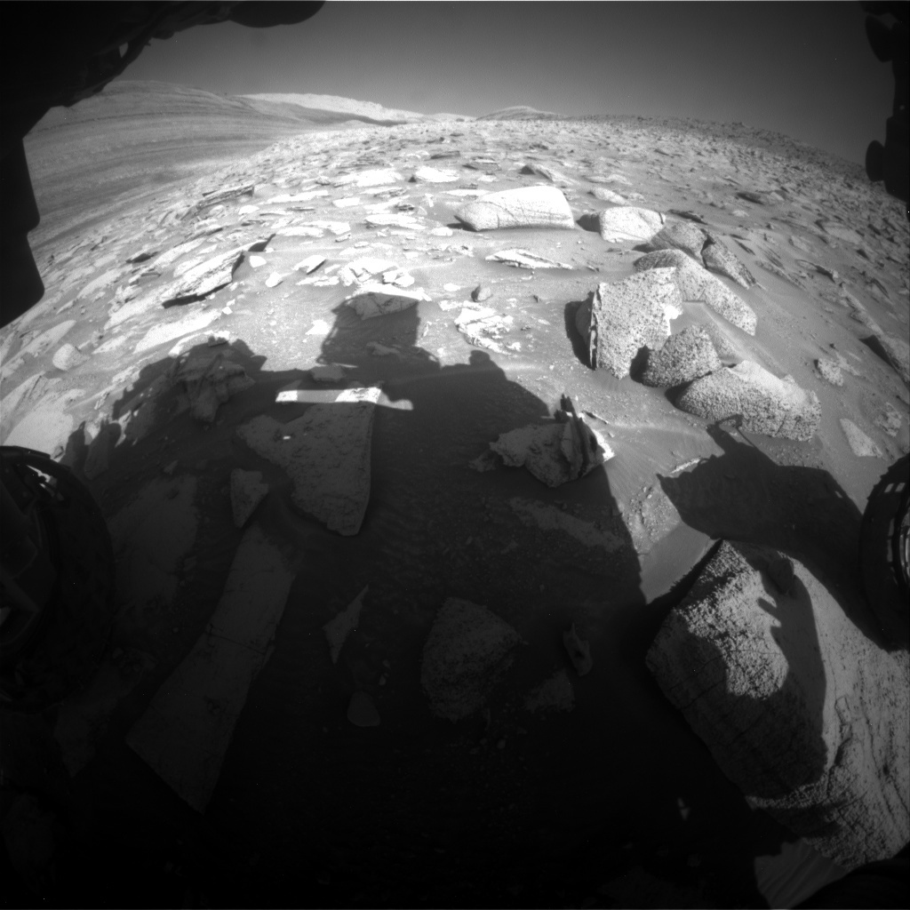 This image was taken by Front Hazard Avoidance Camera (Front Hazcam) onboard NASA's Mars rover Curiosity on Sol 3910.