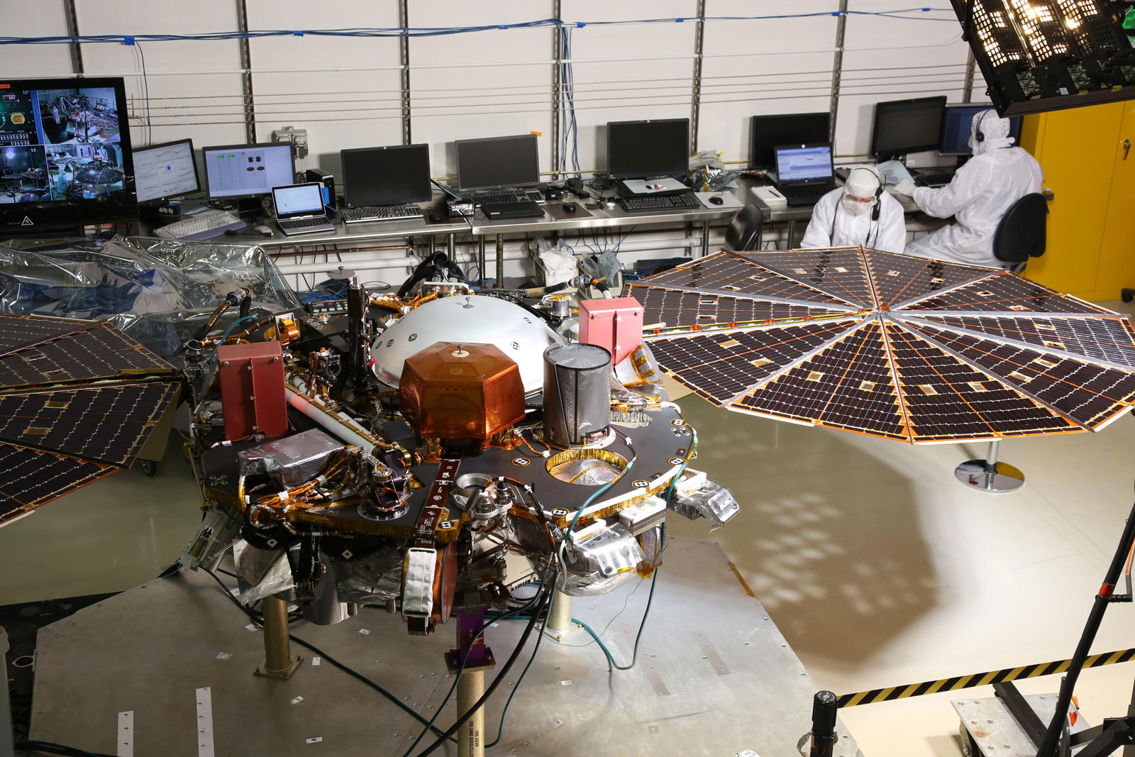 While in the landed configuration for the last time before arriving on Mars, NASA's InSight lander was commanded to deploy its solar arrays to test and verify the exact process that it will use on the surface of the Red Planet.